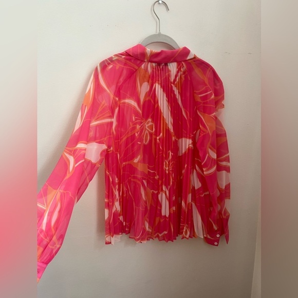 Milly Floral Pleated Blouse Pink Orange Small - Picture 5 of 9